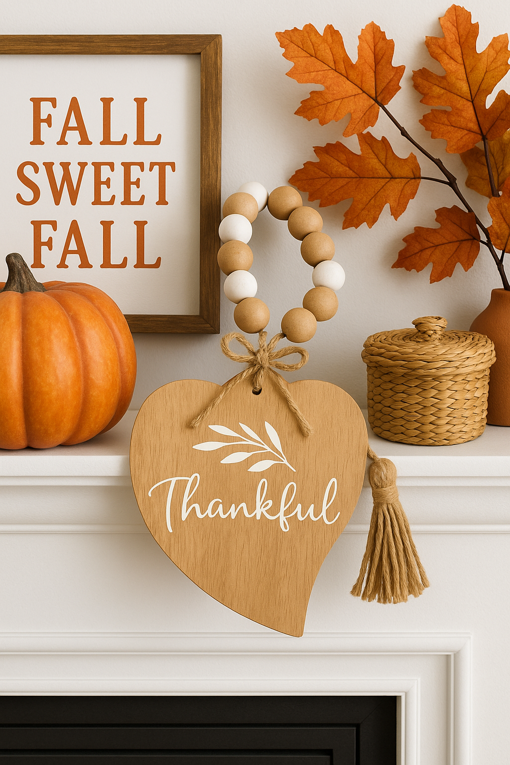 23 x 6 'Thankful' Wood Beaded Fall Decor