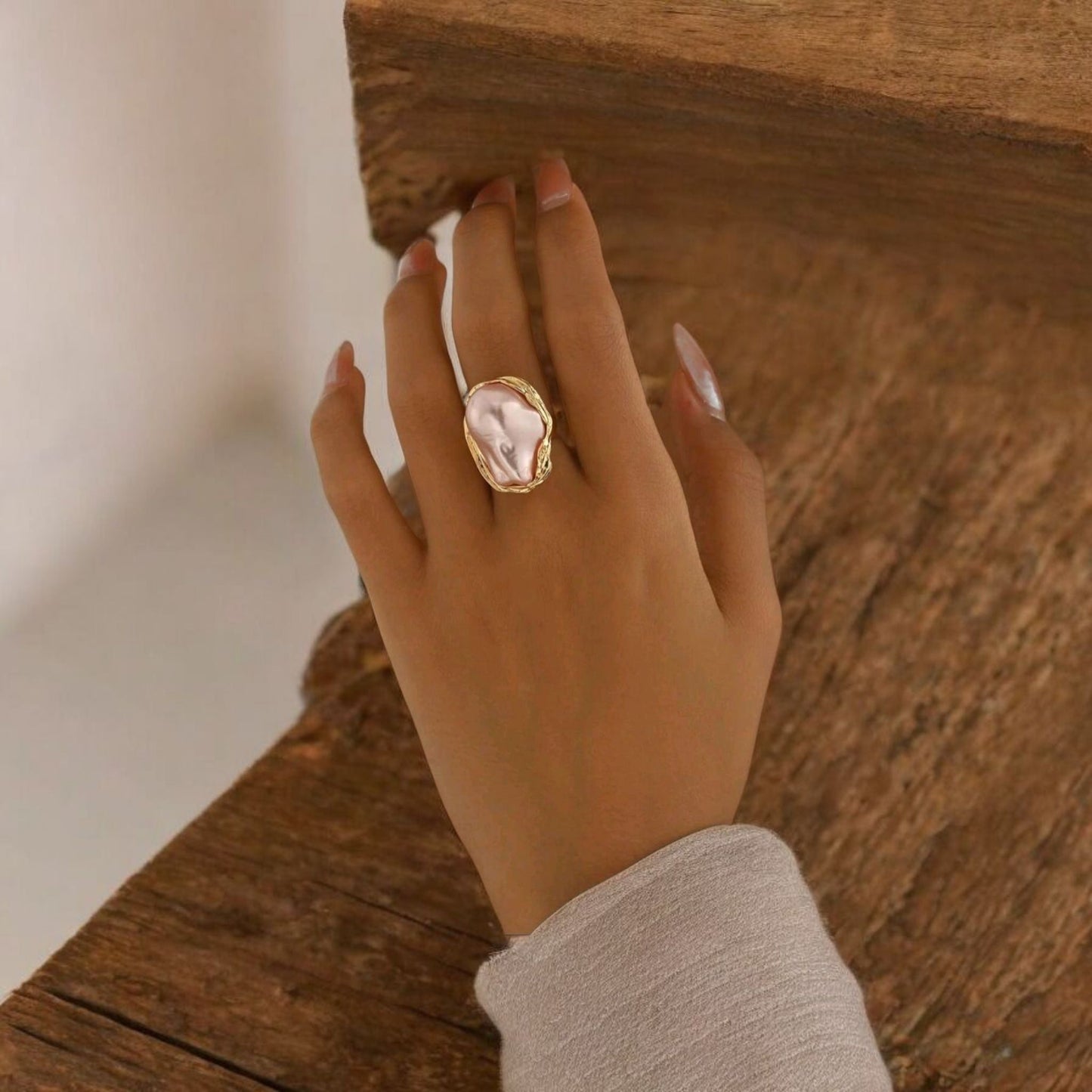 Uneven Statements Adjustable Faux Pearl Fashion Ring