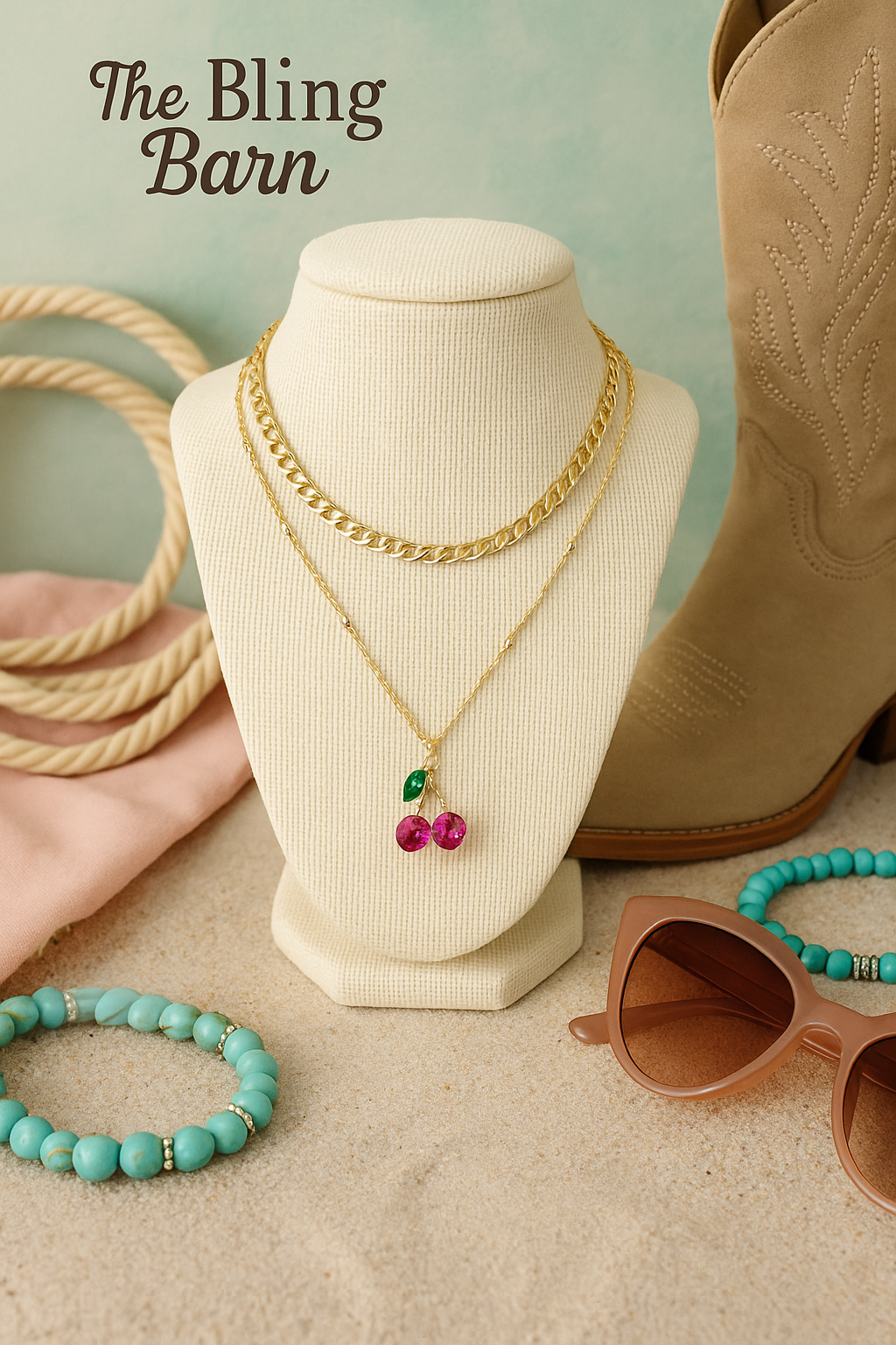 Cherry On Top Double Layer Rhinestone and Chains Necklace