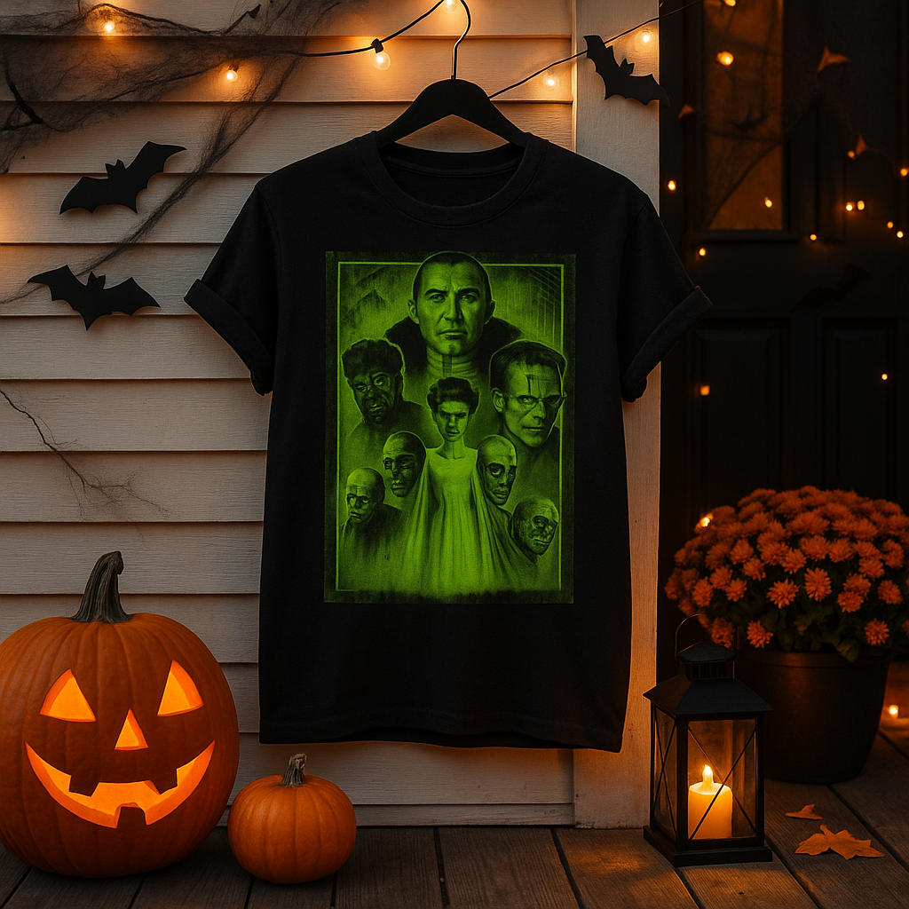 Glow In The Dark Halloween Monster Graphic Tee Shirt