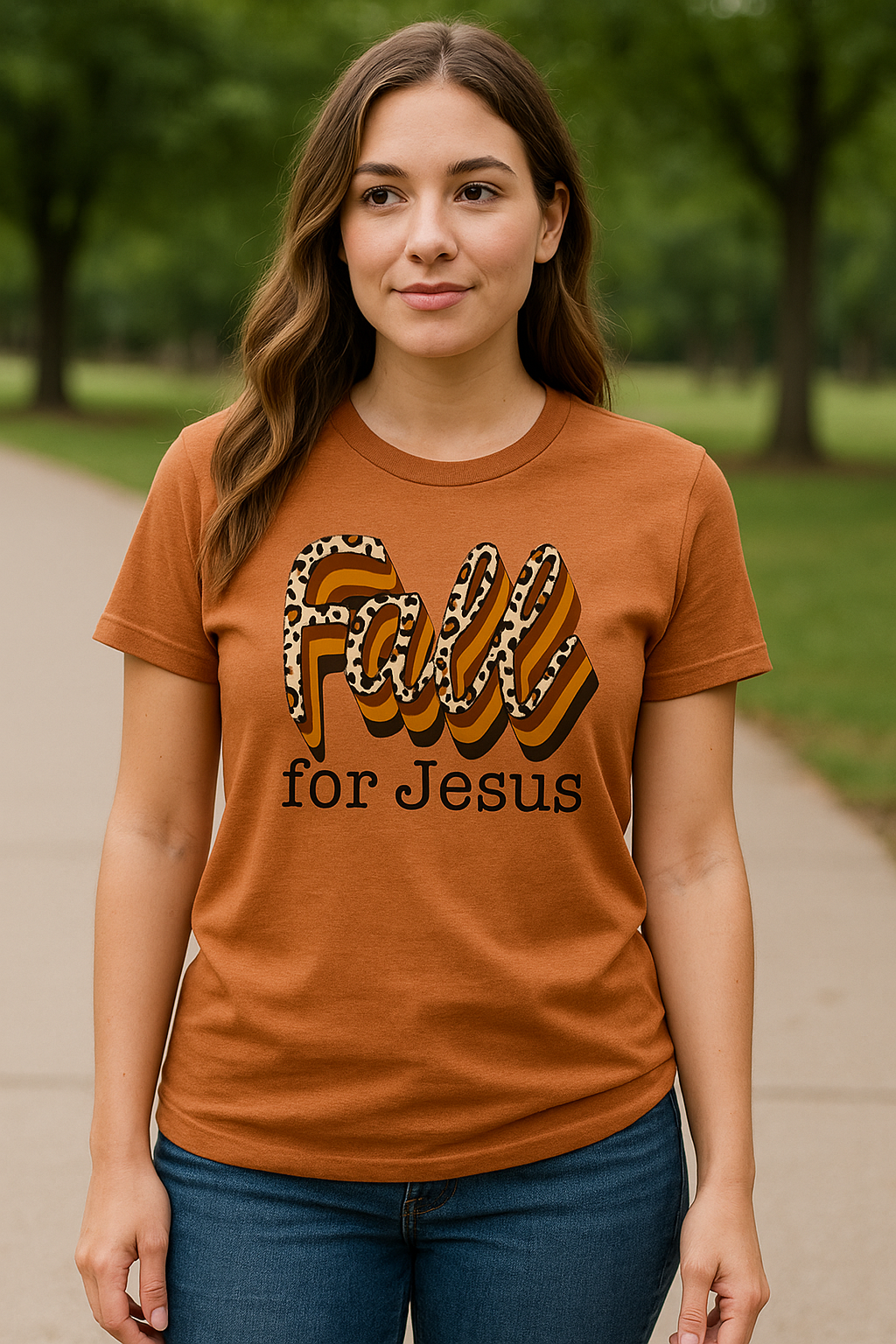 Fall For Jesus Leopard Short Sleeve Graphic Tee