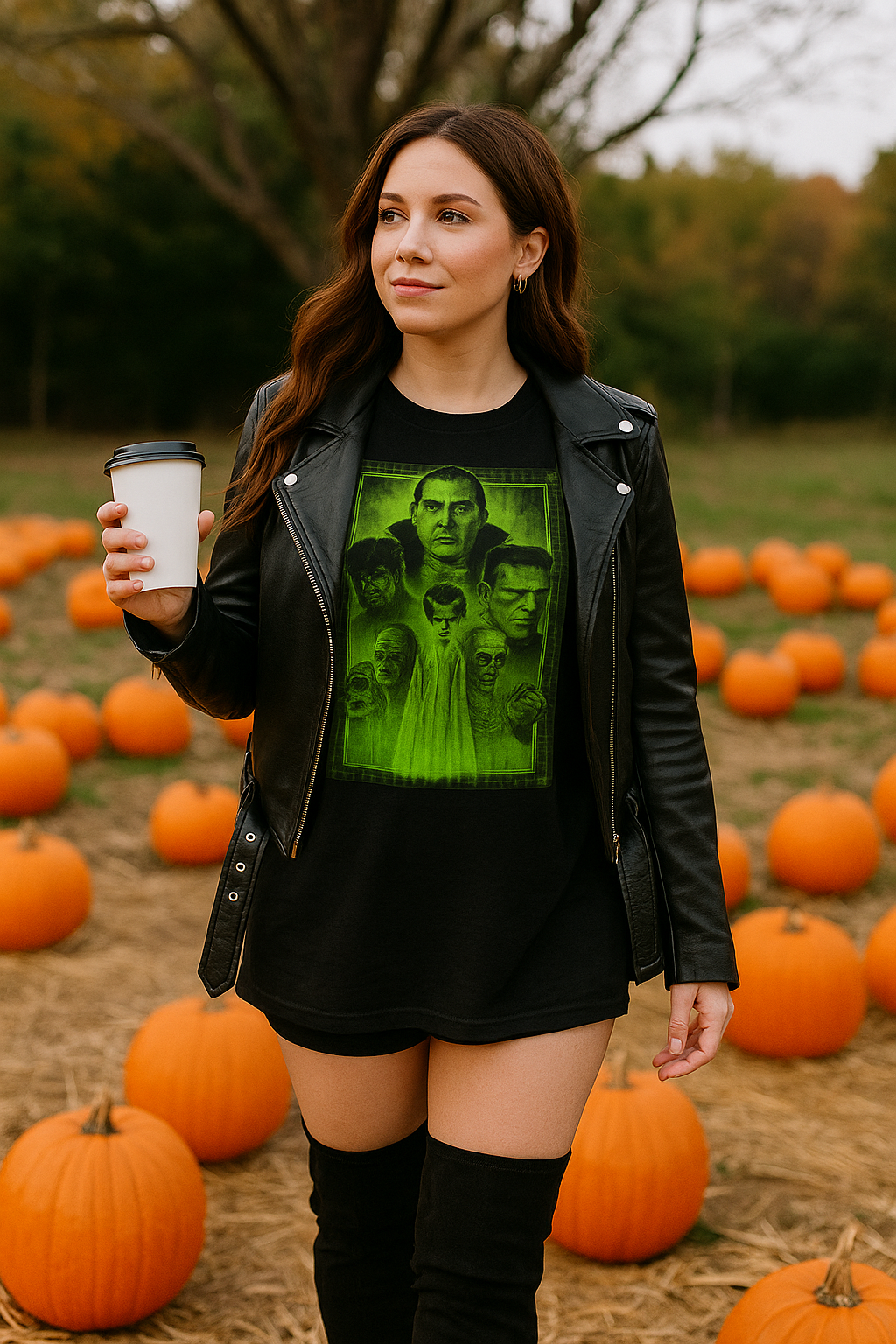 Glow In The Dark Halloween Monster Graphic Tee Shirt