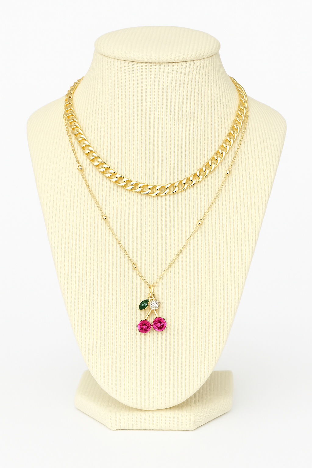 Cherry On Top Double Layer Rhinestone and Chains Necklace