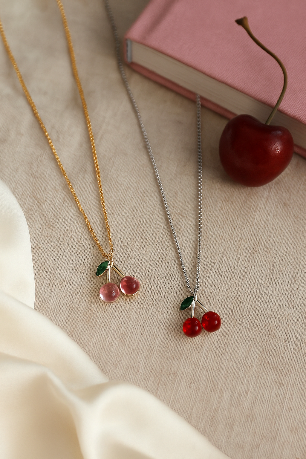 Cherry On Top Double Layer Rhinestone and Chains Necklace