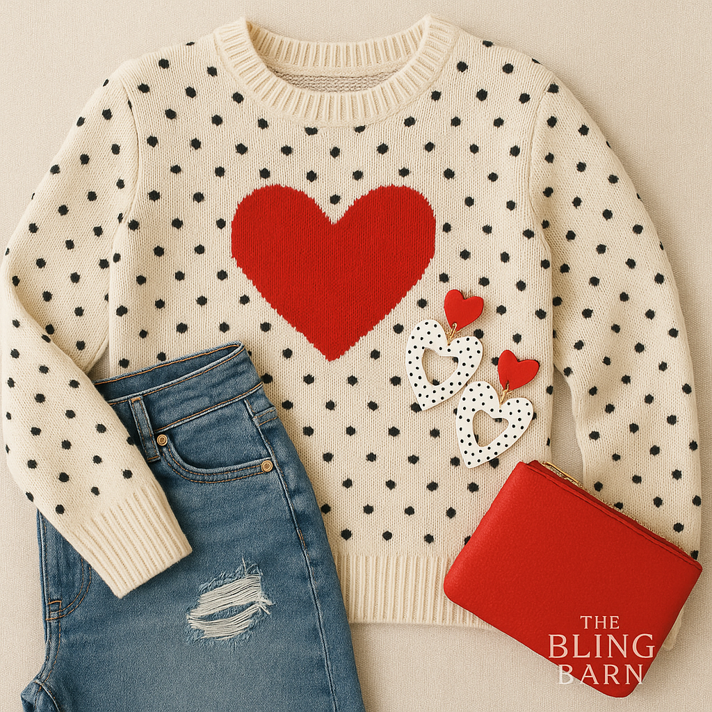 Dotty Sweetheart Drops – Red & White Polka Heart Statement Earrings