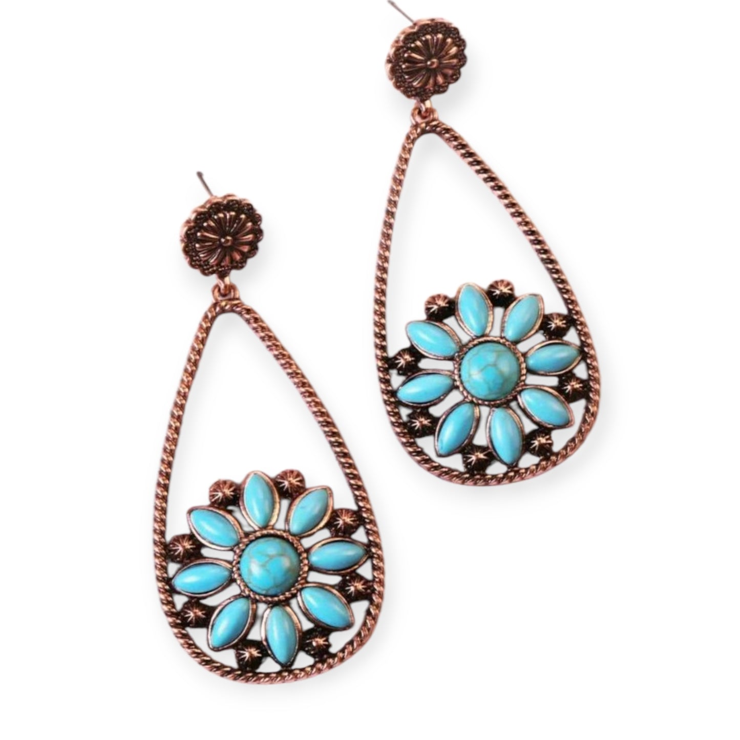 Countryside Ridin' Bloom Bronze Drop Earrings - The Bling Barn western fashion jewelry