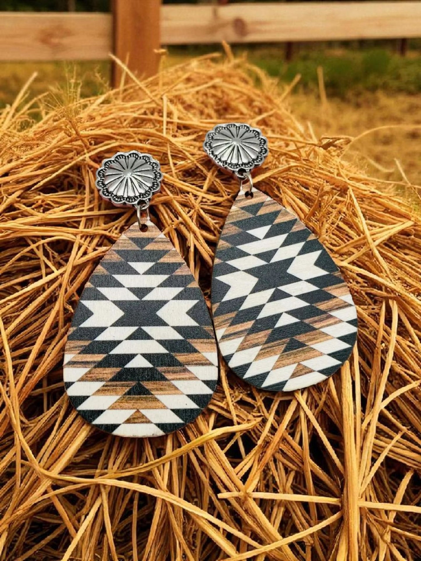 Lightweight Western Aztec Wood Earrings