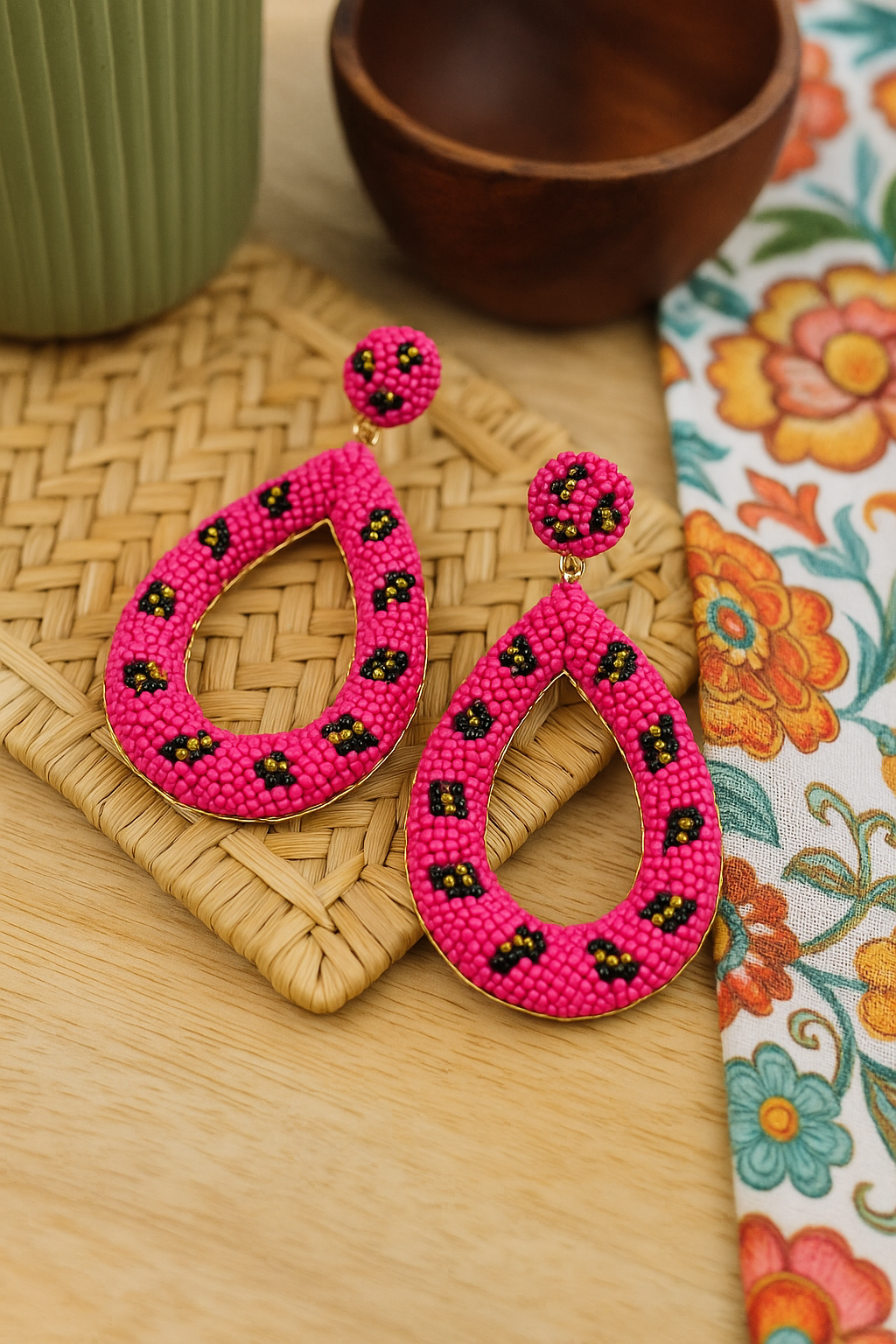 Kai Open Beaded Earring HOT PINK