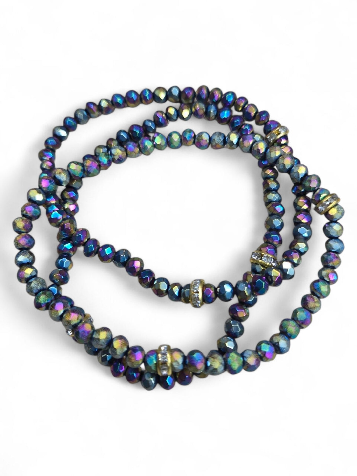 Metallic Mini Glass Bead Stretch Bracelets Set of 3