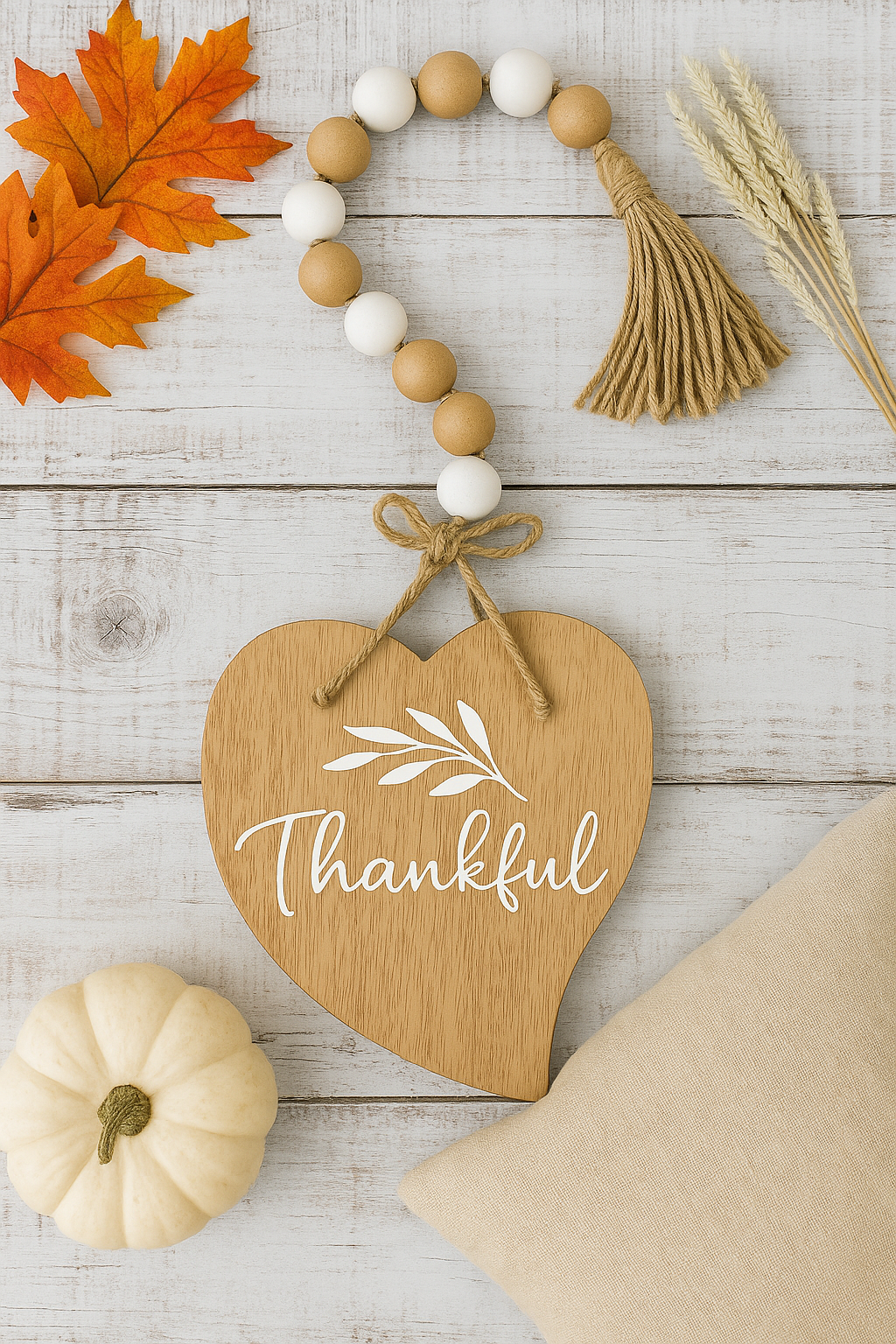 23 x 6 'Thankful' Wood Beaded Fall Decor