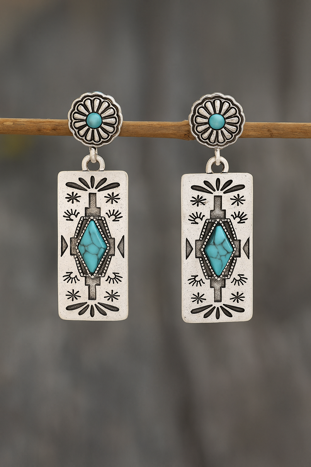 Western Sky Drops – Turquoise Engraved Western Earrings