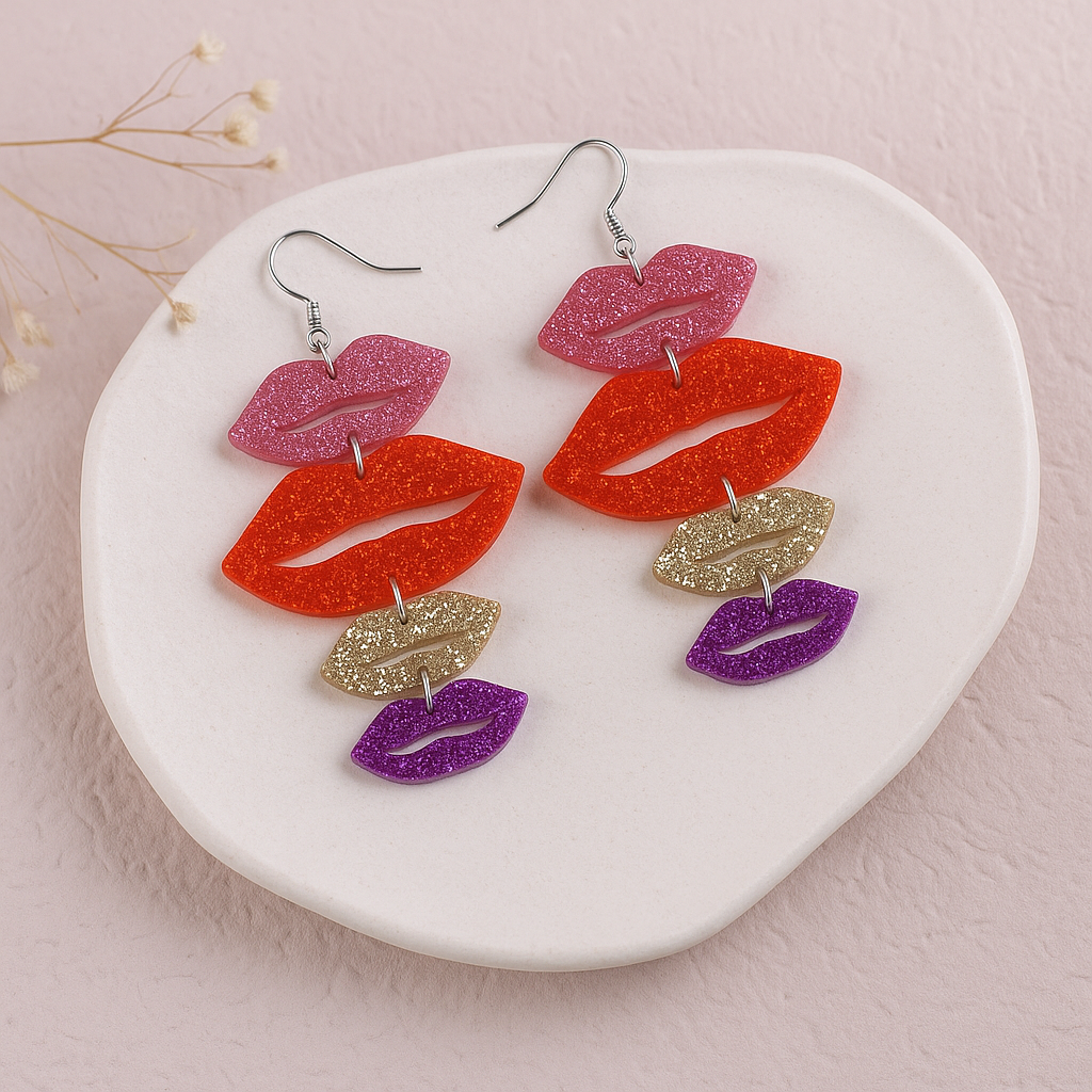 Glitter Sparkle Drop Lip Earrings