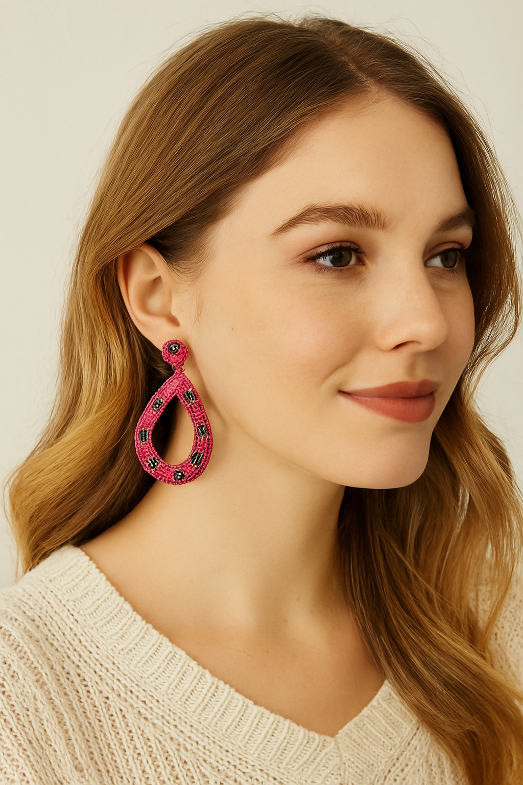 Kai Open Beaded Earring HOT PINK