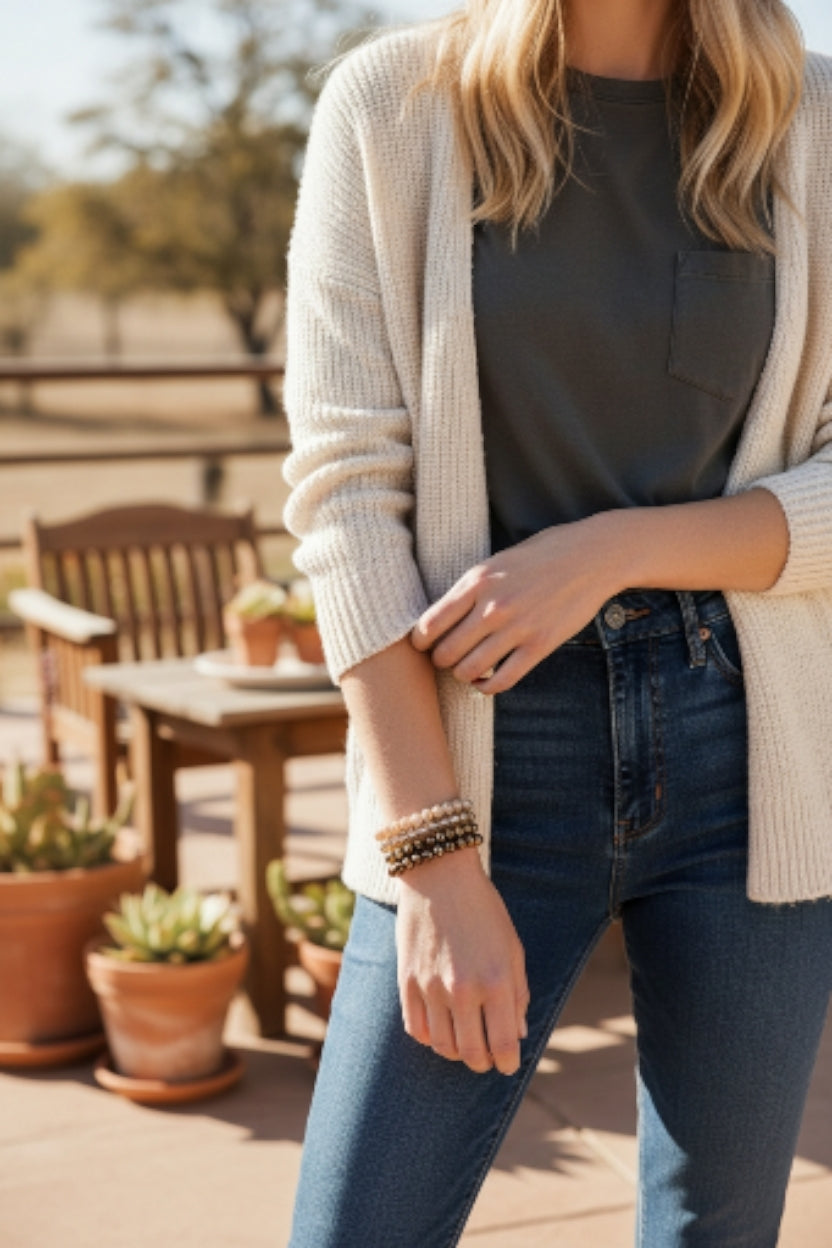 Luxe Faceted Stretch Bracelet Stack – Multi-Tone Glass Bead Bracelet Set