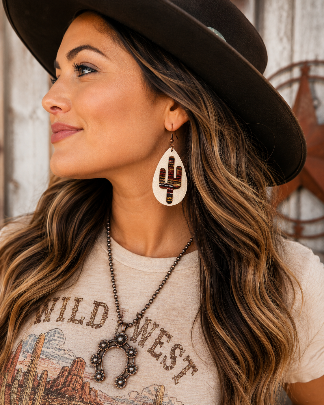 Desert Trail Cactus Leather Earrings