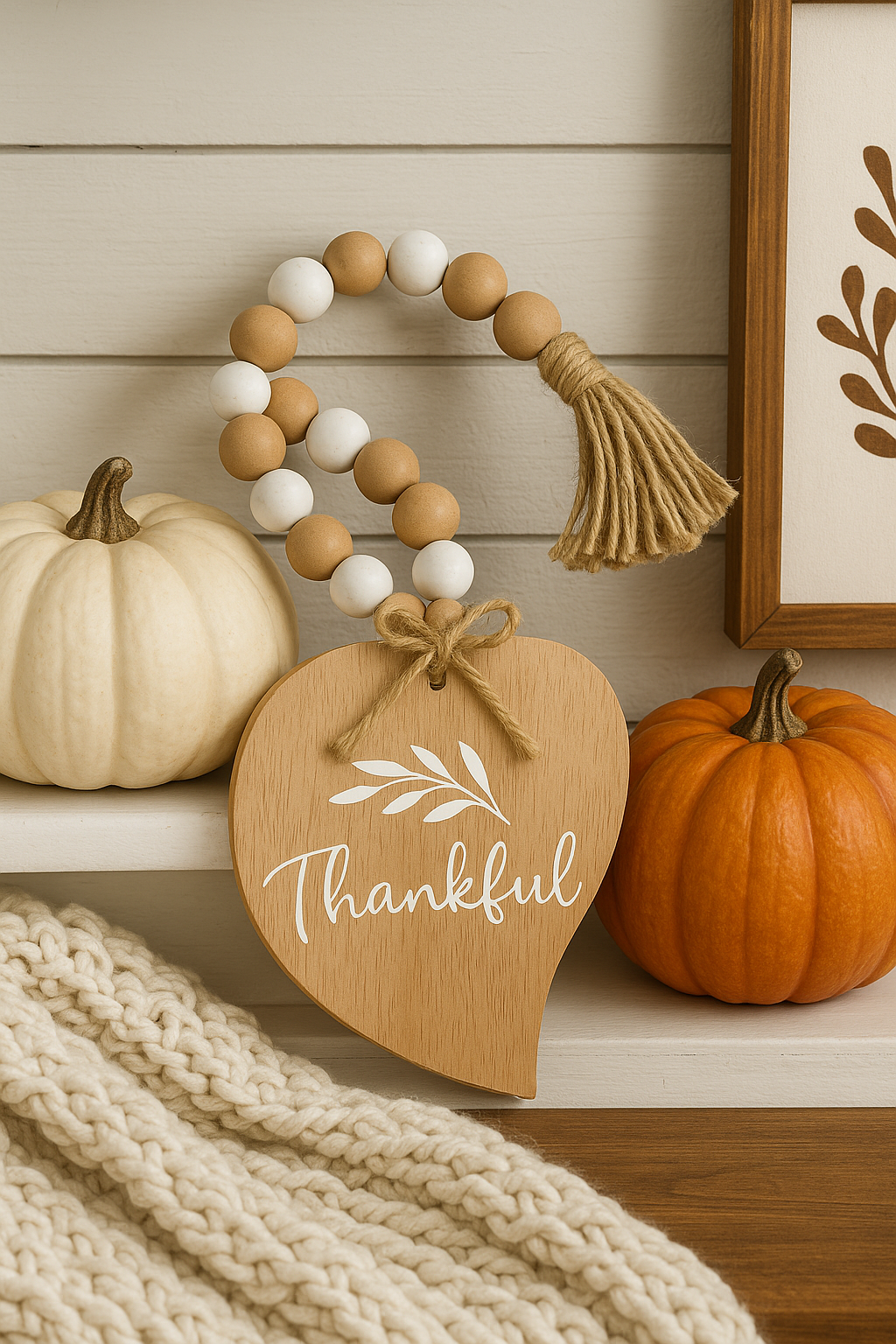 23 x 6 'Thankful' Wood Beaded Fall Decor