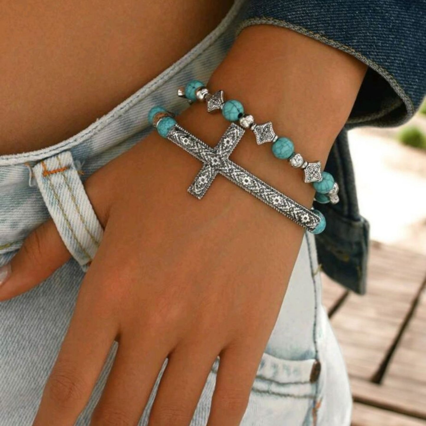 My Cross Shines 2 Piece Stretch Fashion Bracelet Set
