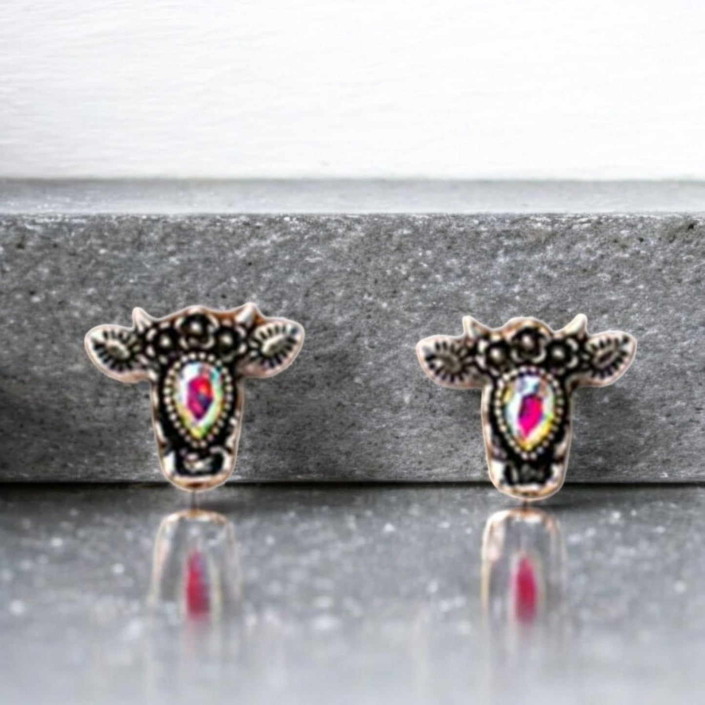 Queen on The Farm Stud Earrings With AB Rhinestone Center