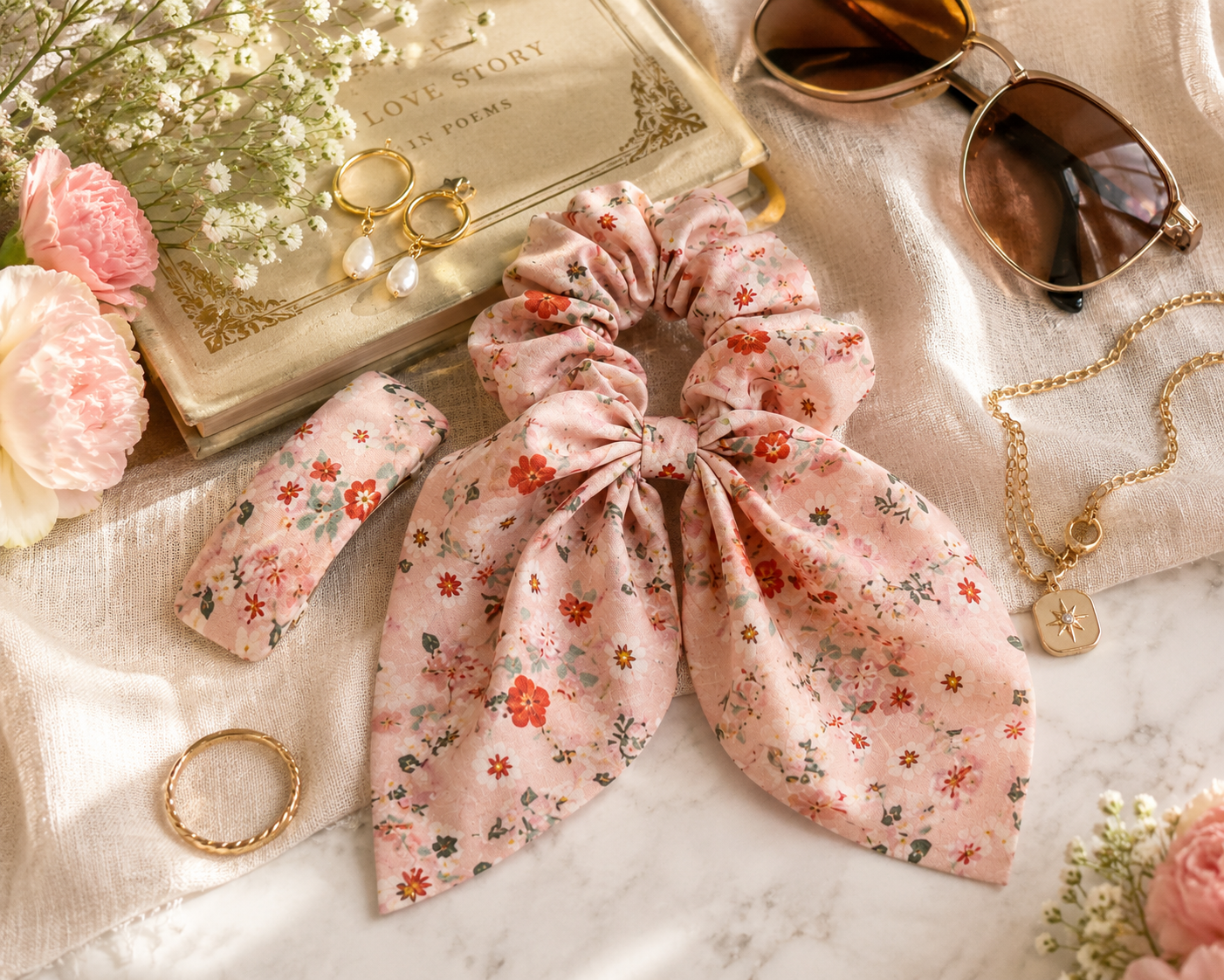 Wildflower Bow Scrunchie & Barrette Set