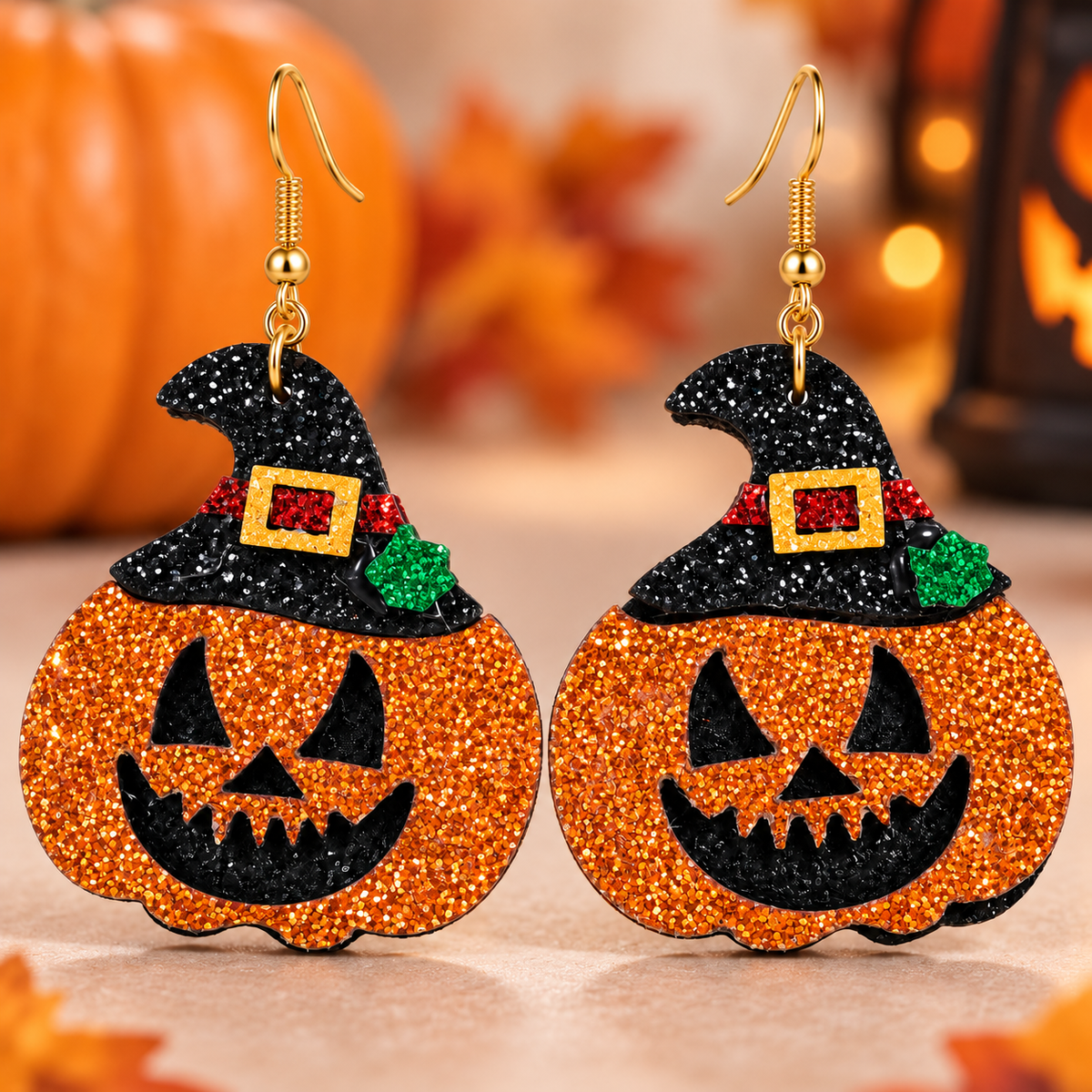 Witching Hour Glitter Pumpkin Drop Earrings
