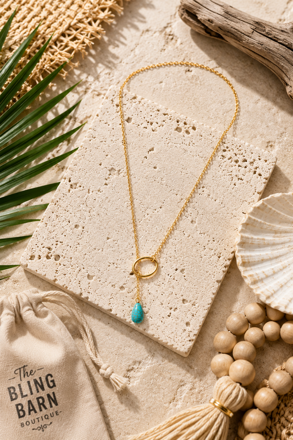Appreciated And Simple Gold Metal Dainty Necklace with Cowgirl Blue Crackle Drop