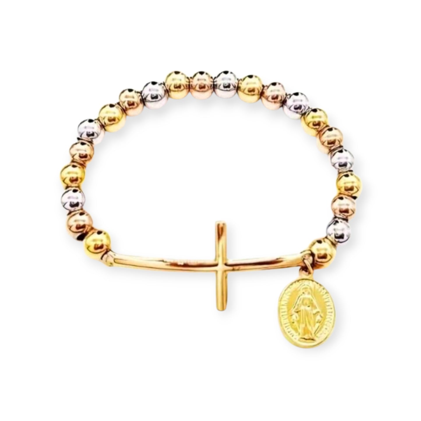 Stainless Steel 8mm Round Bead Stretch Cross Bracelet