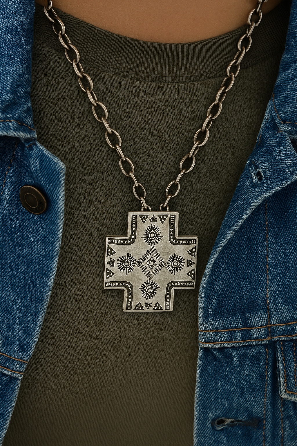 Hand Printed Boho Wild West Chain Necklace