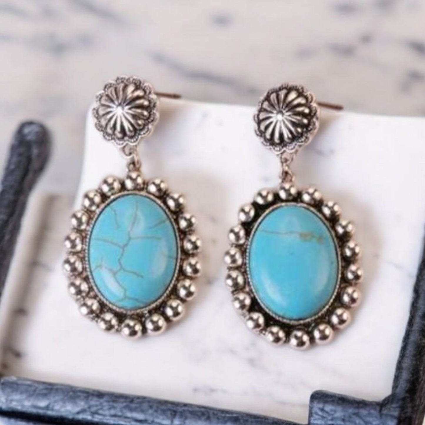 Make A Statement Cowgirl Blue Fashion Drop Earrings