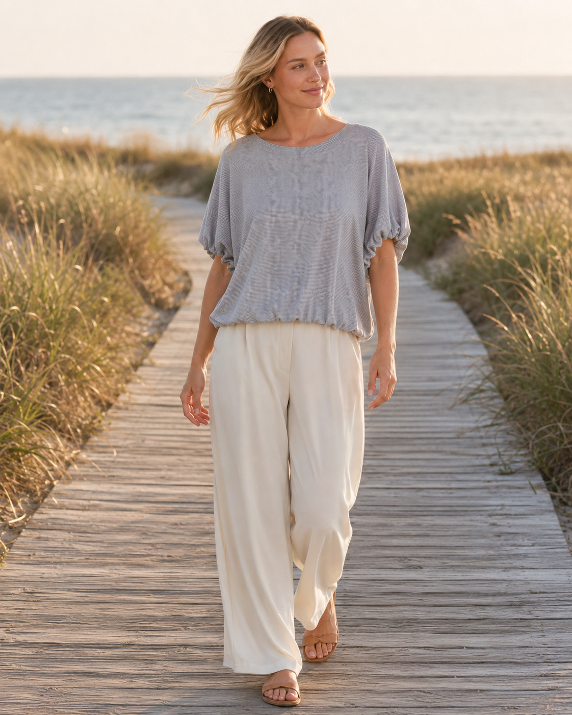 Grey Haven Micro-Check Bubble Hem Top