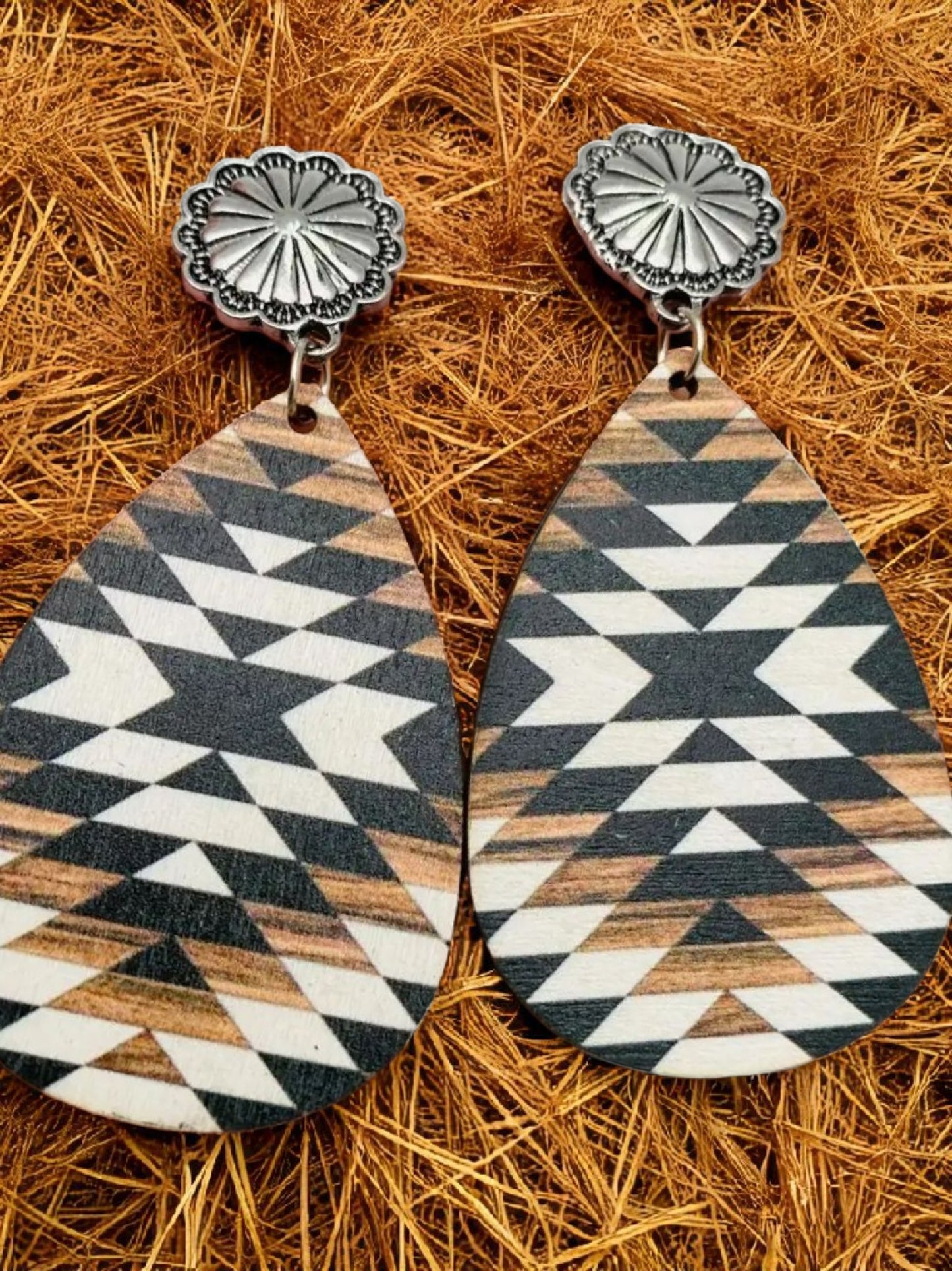 Lightweight Western Aztec Wood Earrings
