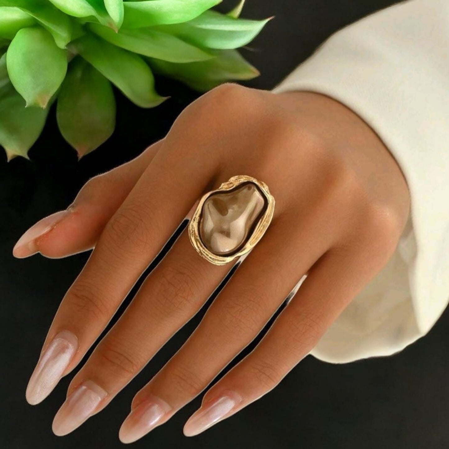Uneven Statements Adjustable Faux Pearl Fashion Ring