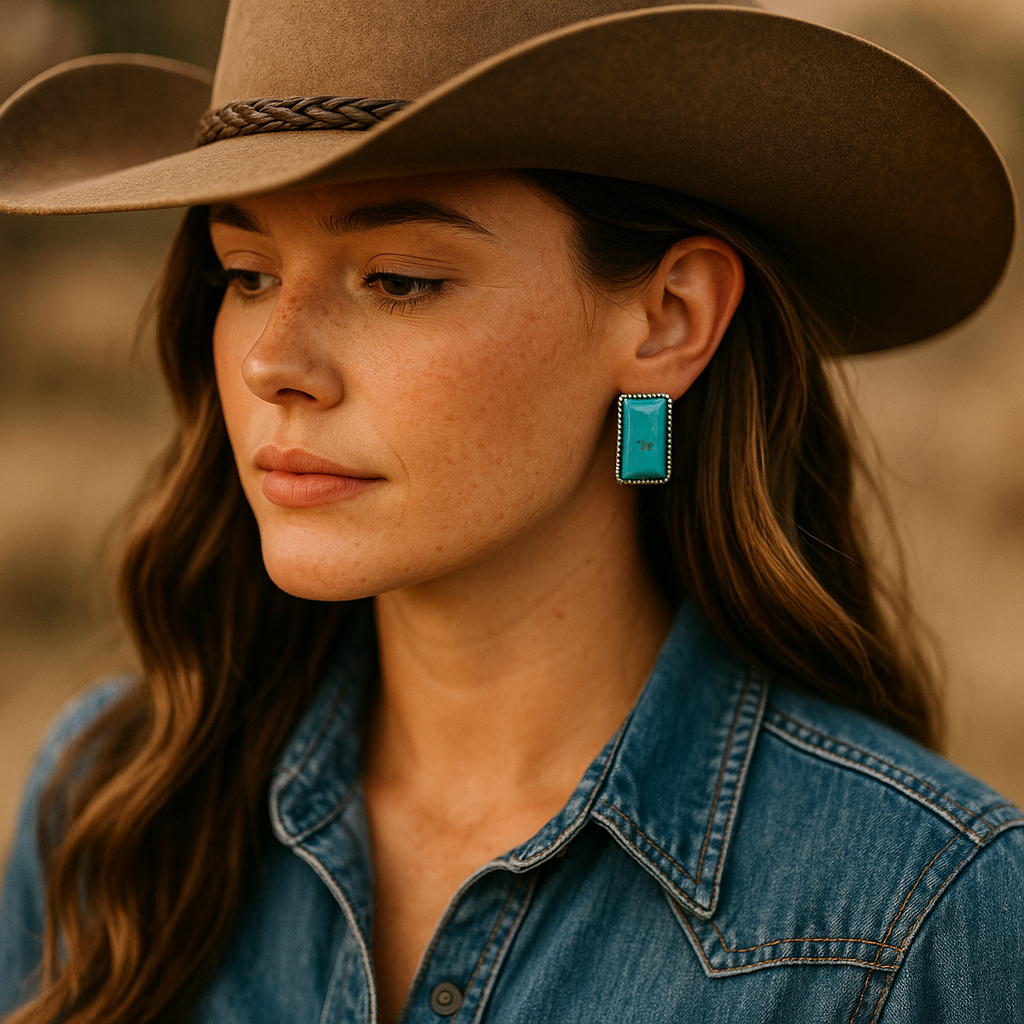 Vintage Love At The Rodeo Rectangular Post Back Crackle Stone Earrings