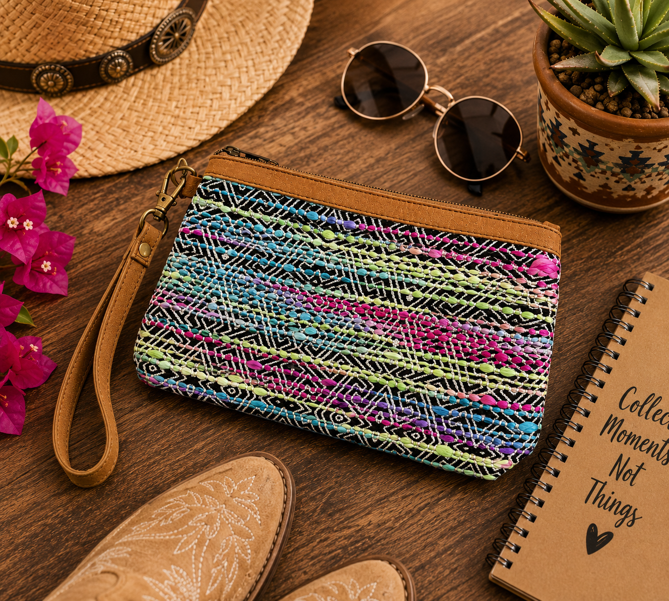 Midnight Mirage Beaded Wristlet – Colorful Boho Western Boutique Clutch Bag