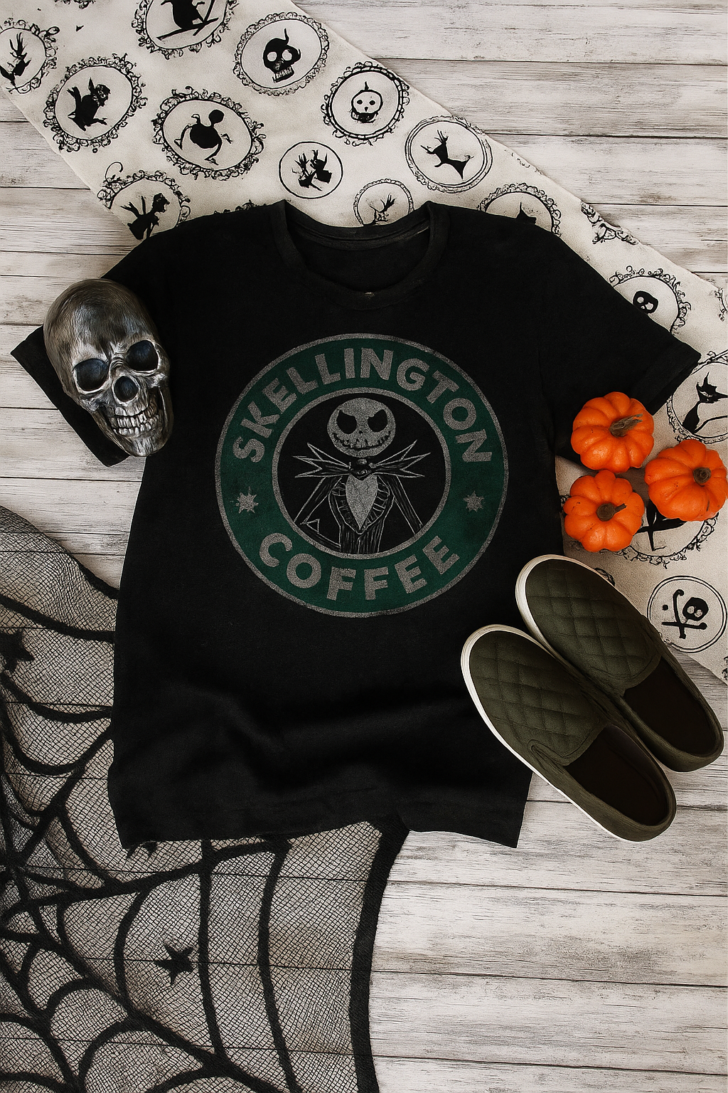 Halloween Jack Coffee Skellington Tee Graphic Top
