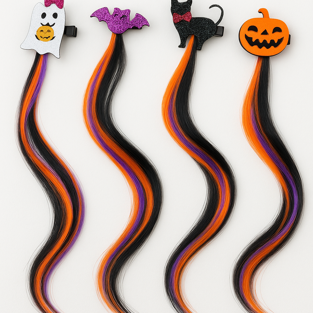 Spook Strands Halloween Clip-In Hair Extensions – Ghost, Bat, Cat & Pumpkin