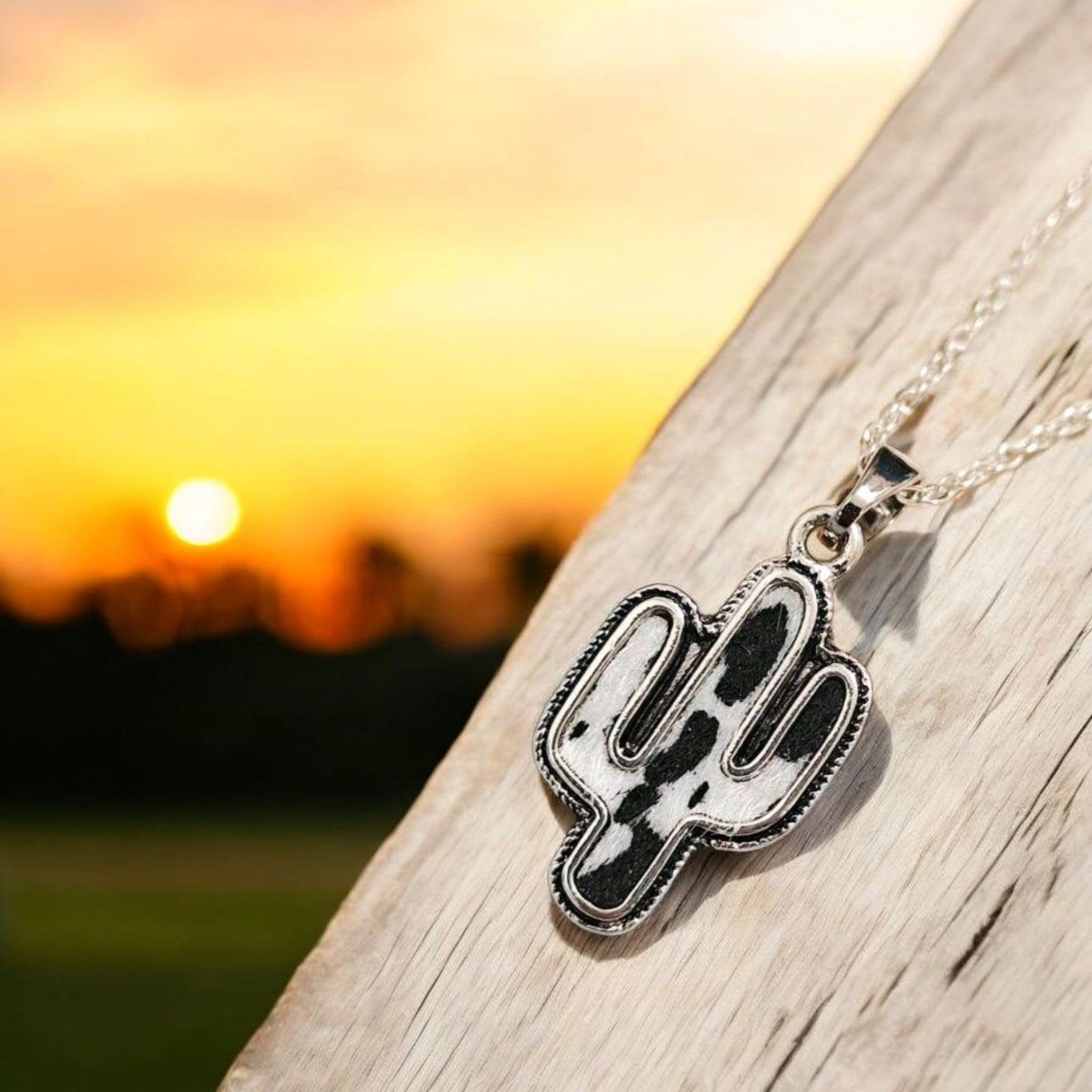 Cow Spotted Cactus Western Fashion Necklace