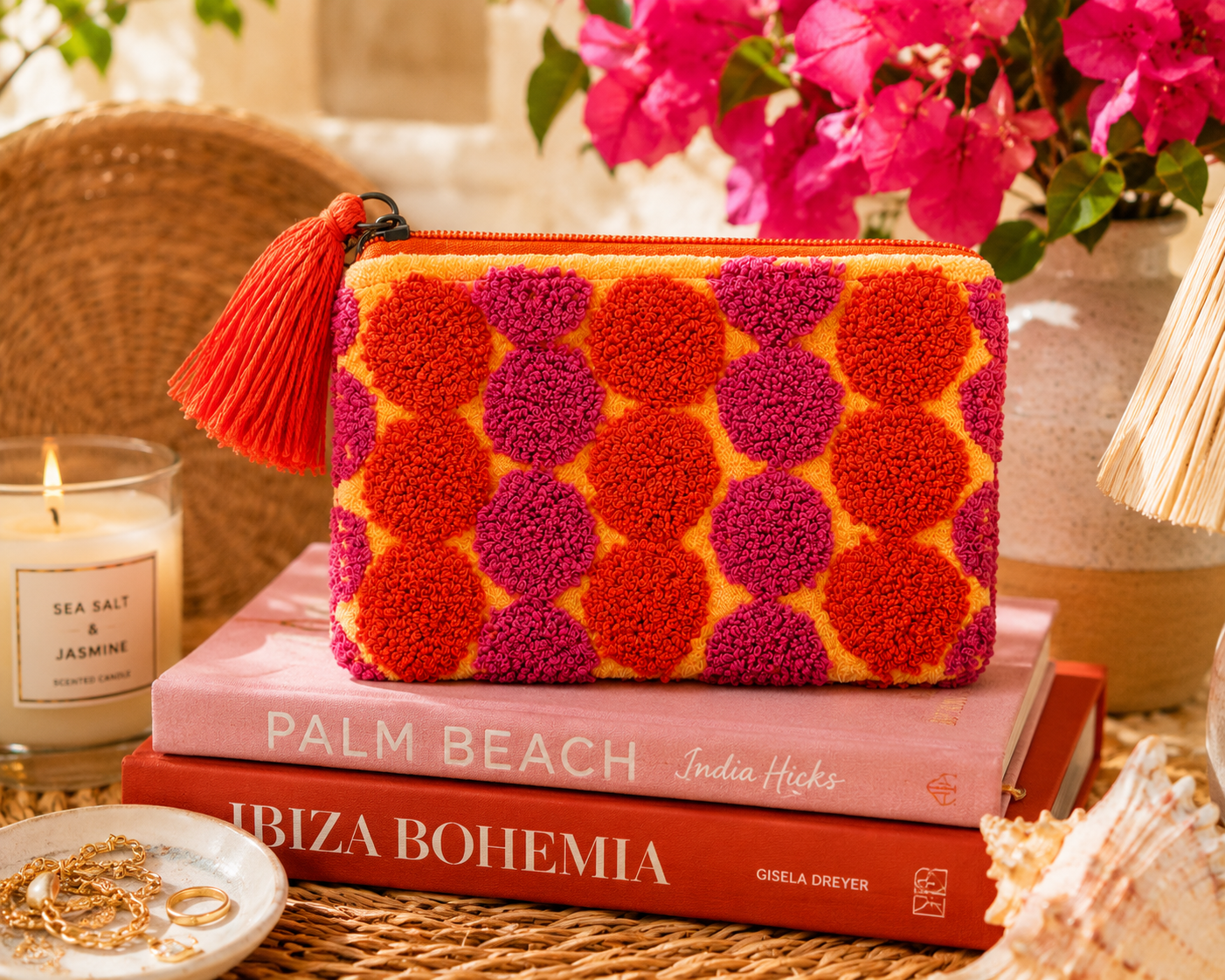 Retro Pop Velvet Coin Pouch – Colorful Tufted Boho Zip Clutch
