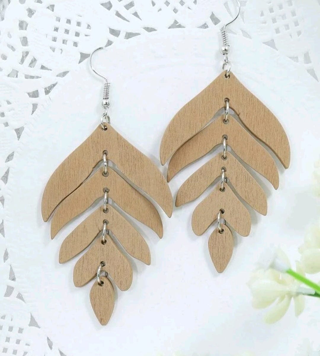 As Fall Begins Wood Leaf Earrings In Brown