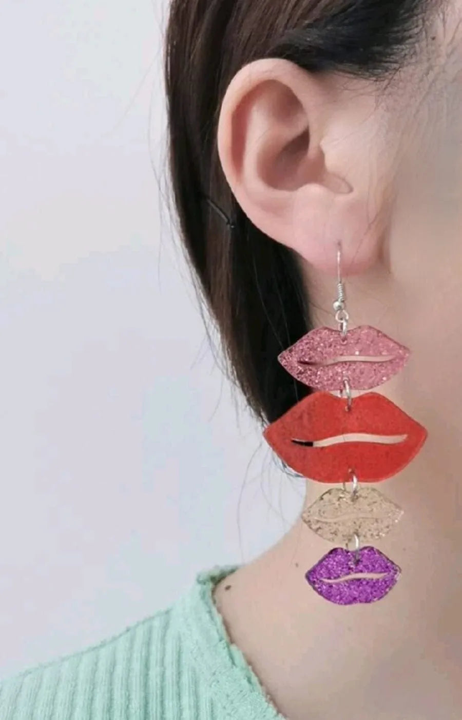 Glitter Sparkle Drop Lip Earrings - The Bling Barn