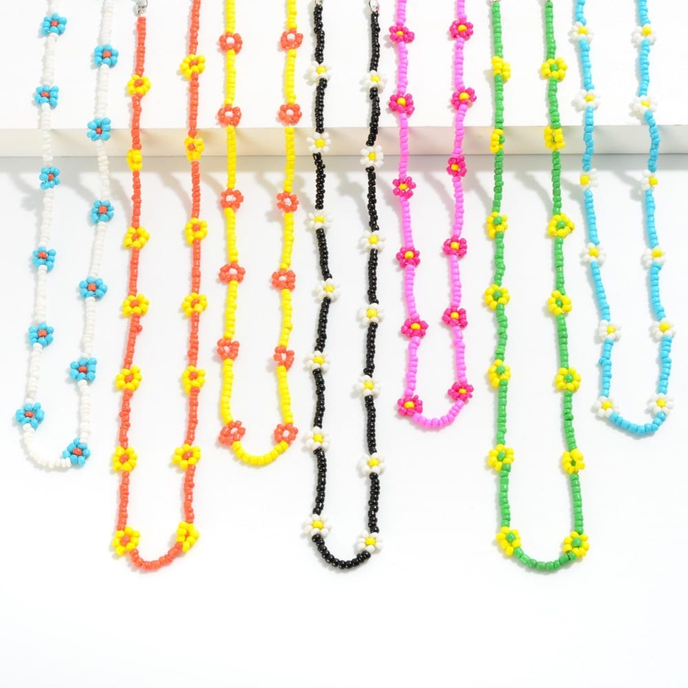 Dainty Seed Bead Necklace with Flower Pattern