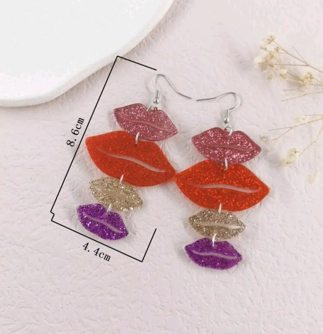 Glitter Sparkle Drop Lip Earrings - The Bling Barn