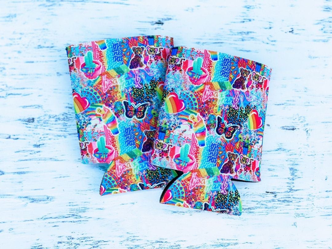 90s Lisa Frank Collage Print Koozie Regular and Slim Can - The Bling Barn