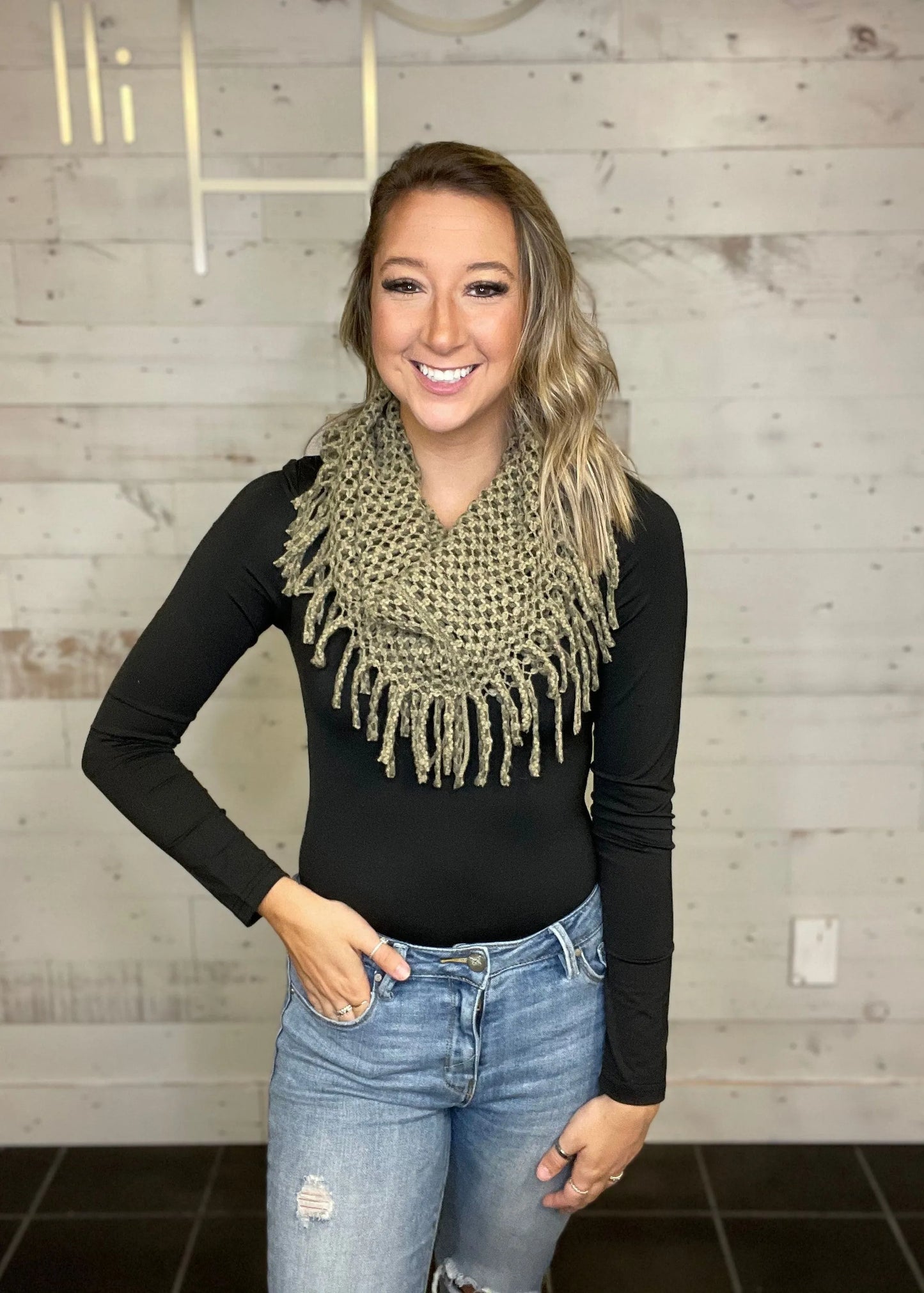 Central City Crochet Collar Scarf TAUPE