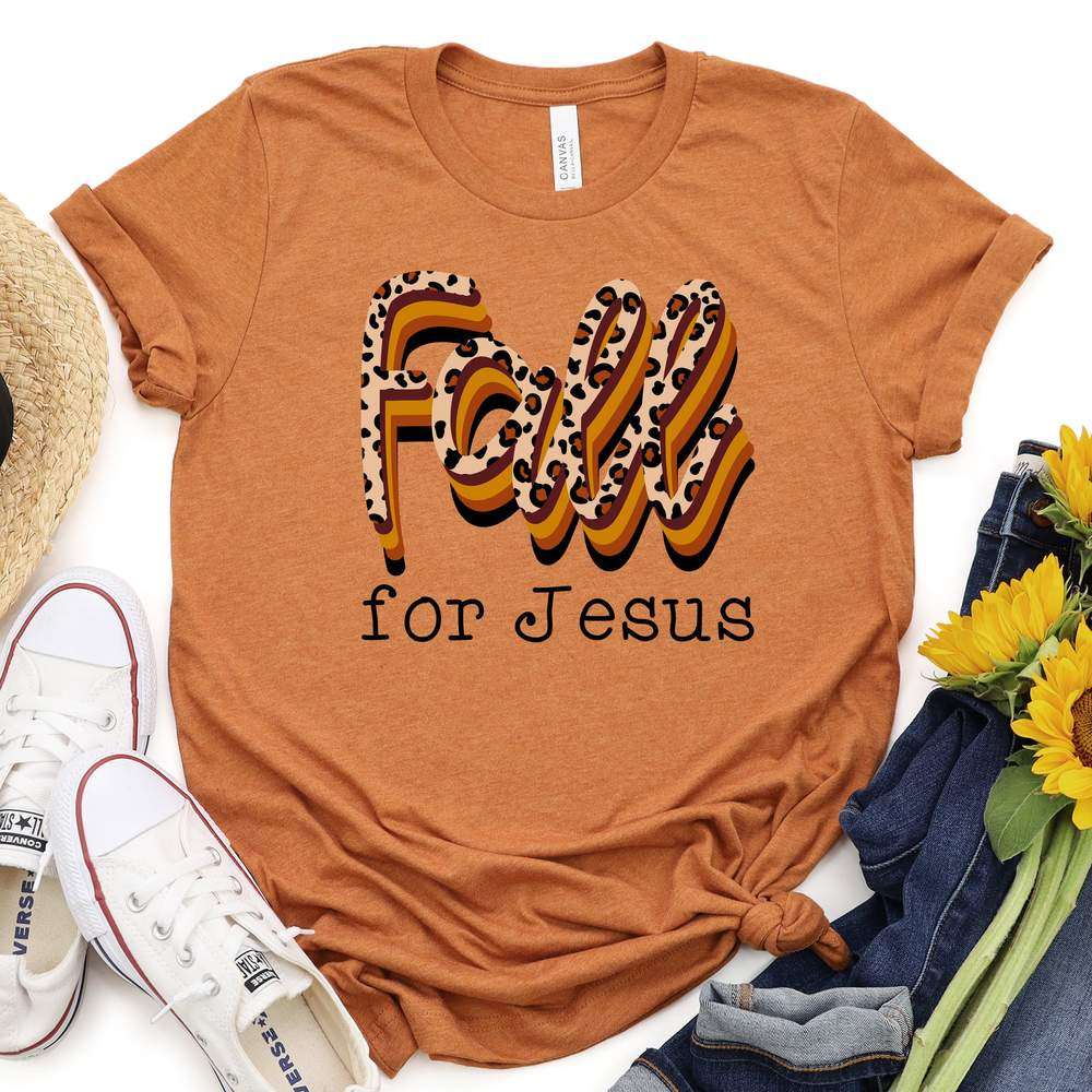 Fall For Jesus Leopard Short Sleeve Graphic Tee - The Bling Barn