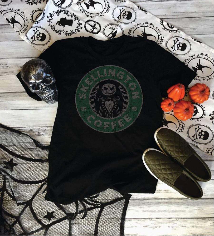 Halloween Jack Coffee Skellington Tee Graphic Top - The Bling Barn