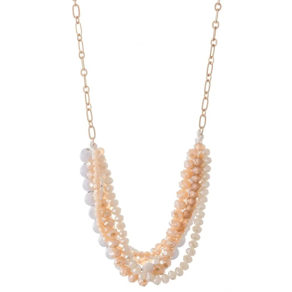 Natural Beauty Multi Strand Necklace with handcrafted wood beads and delicate gold chain strands