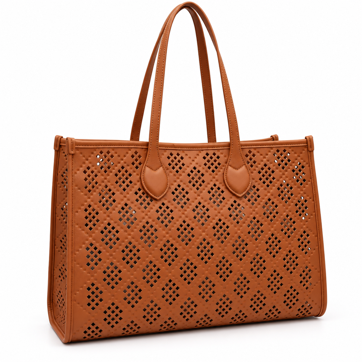 Lattice Luxe Tote | Perforated Faux Leather Shoulder Bag