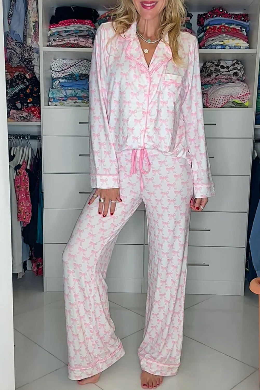 Blush Bow Cozy Pajama Set