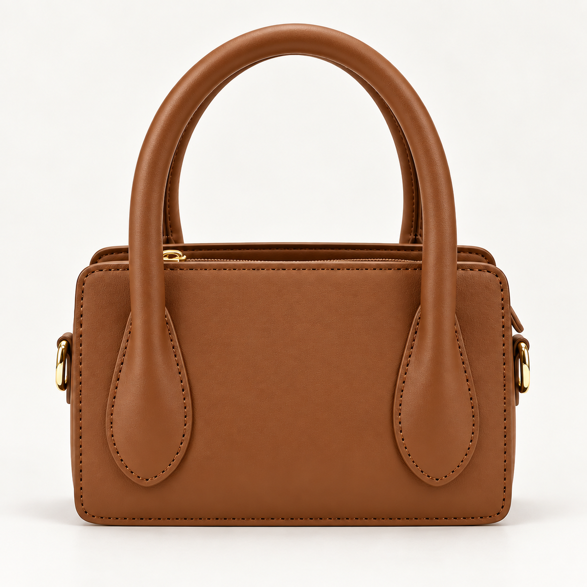 Brown Park Avenue structured top handle handbag with smooth finish and clean stitched detailing