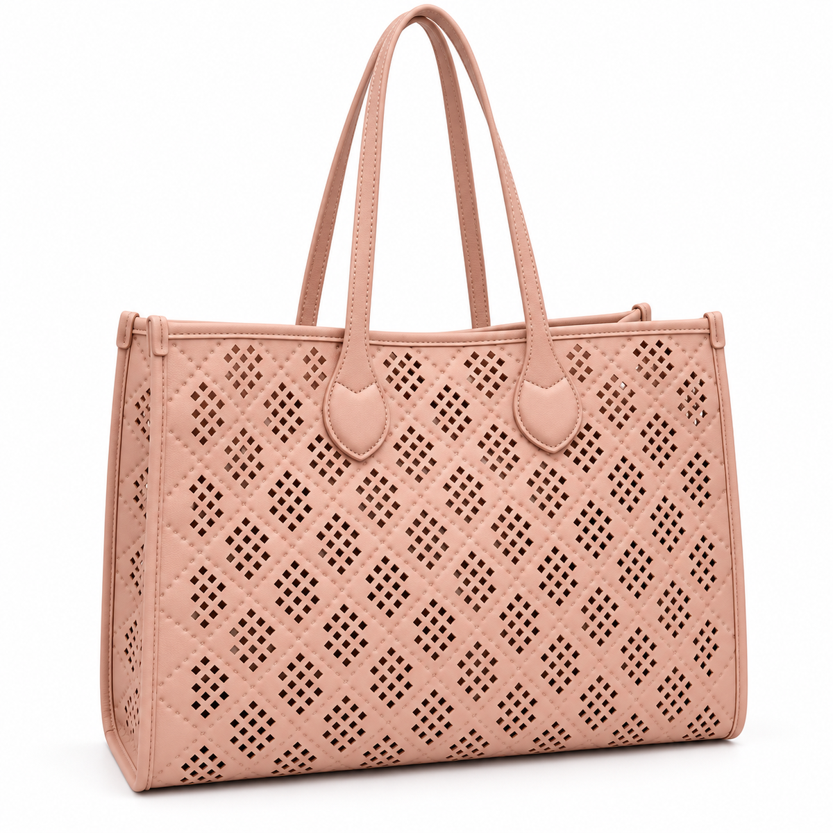 Lattice Luxe Tote | Perforated Faux Leather Shoulder Bag